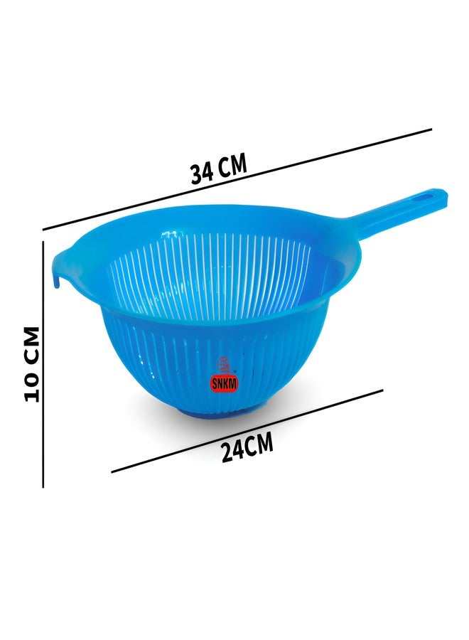 SNKM Plastic Colander Handle Basket | Round Strainer for Pasta, Noodles, Spaghetti, Fruits and Vegetables Multipurpose | Home Kitchen Organiser (1.5 LTR, Medium, Multicolour, Pack of 2) - Image 3